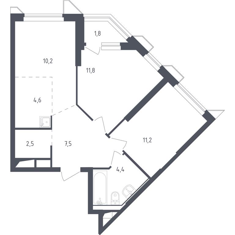 1-BD Apartment Sale, 54.33 sq. m. at Sputnik, Lipovoy Roschi Street, 1к4, derevnya Razdory, Odintsovskiy City District, Moscow Region, Russia #1