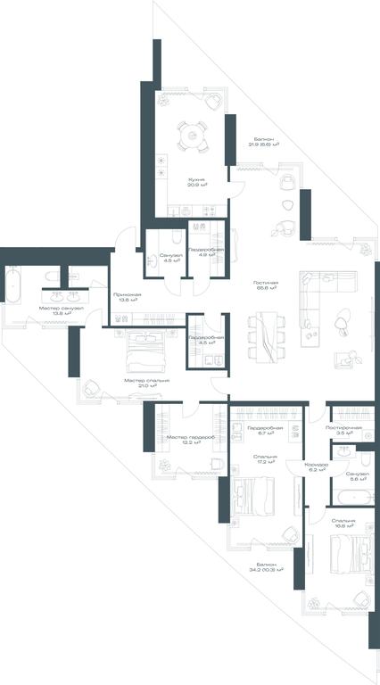 2-BD Apartment Sale, 236.7 sq. m. at Opus, Derbenevskaya Street, 1с1, Moscow, Russia #1