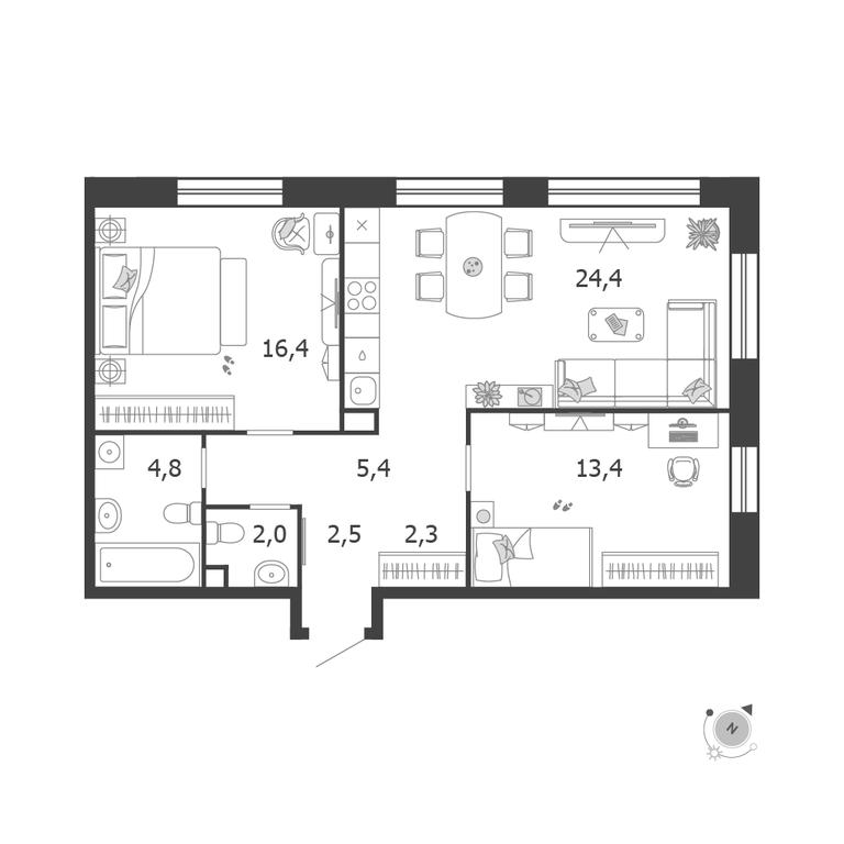 2-BD Apartment Sale, 71.2平方米 at Shagal, Автозаводская улица, 23, Москва, Россия #1
