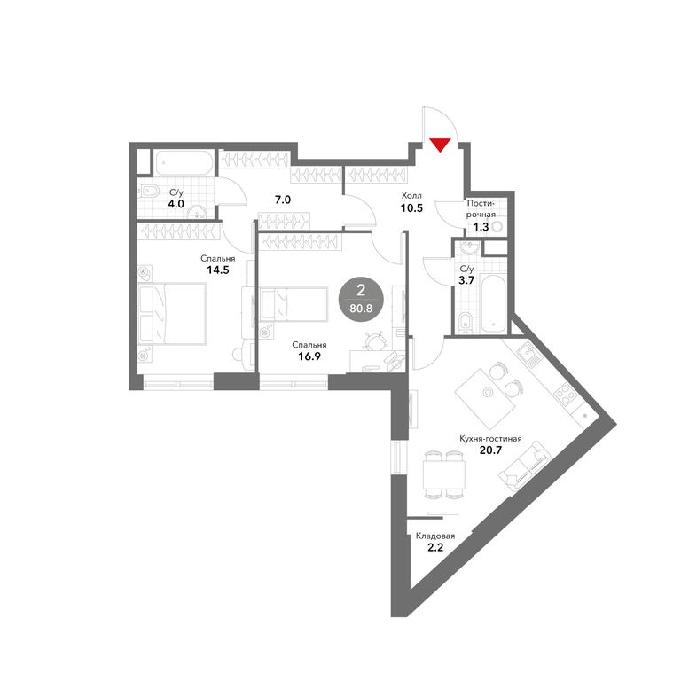 3-BD Apartment Sale, 81.4平方米 at Voxhall, Letnikovskaya Street, 4с2, Moscow, Russia #1