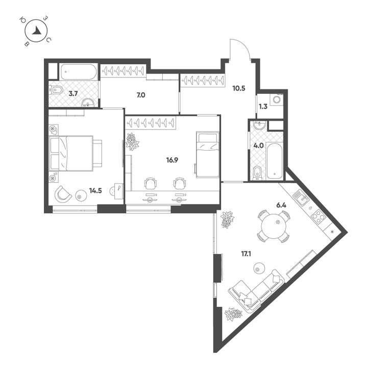3-BD Apartment Sale, 81.4平方米 at Voxhall, Letnikovskaya Street, 4с2, Moscow, Russia #2