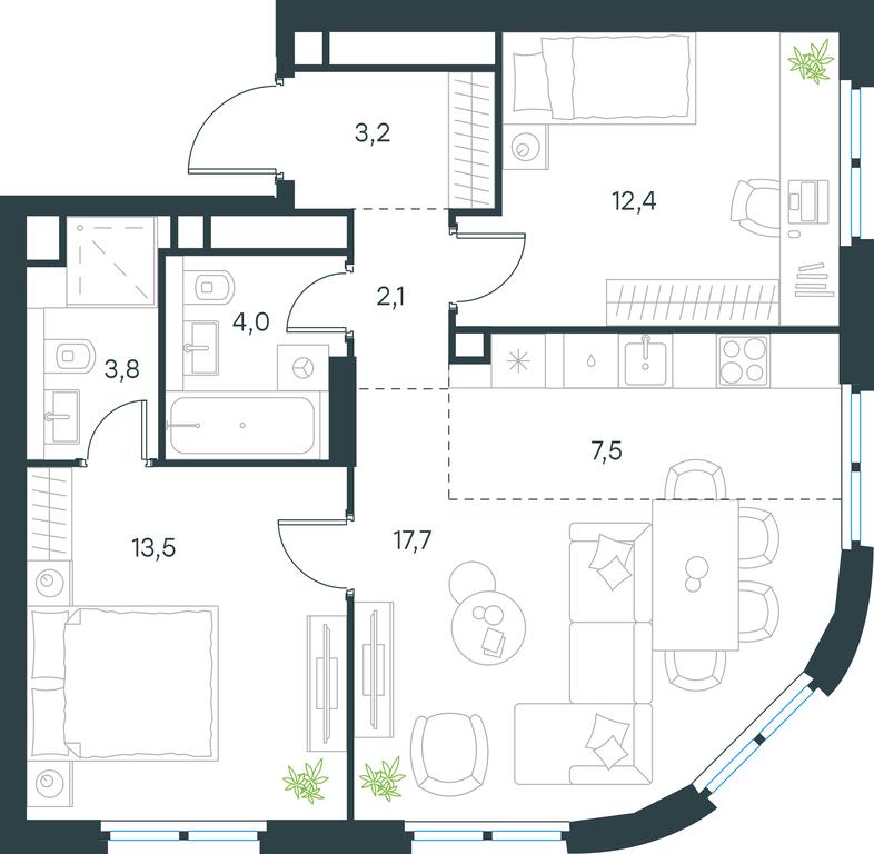 2-BD Apartment Sale, 64.2平方米 at Level Nizhegorodskaja, Perovskoye Highway, 21с1, Moscow, Russia #1