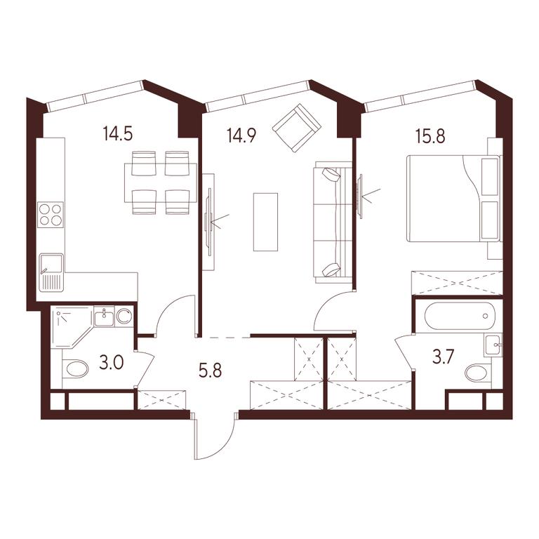 2-BD Apartment Sale, 57.7 sq. m. at INDY TOWERS (Indi Tauerz), Kuusinen Street, Moscow, Russia #1 2-BD Apartment Sale, 57.7 sq. m. at INDY TOWERS (Indi Tauerz), Kuusinen Street, Moscow, Russia #1