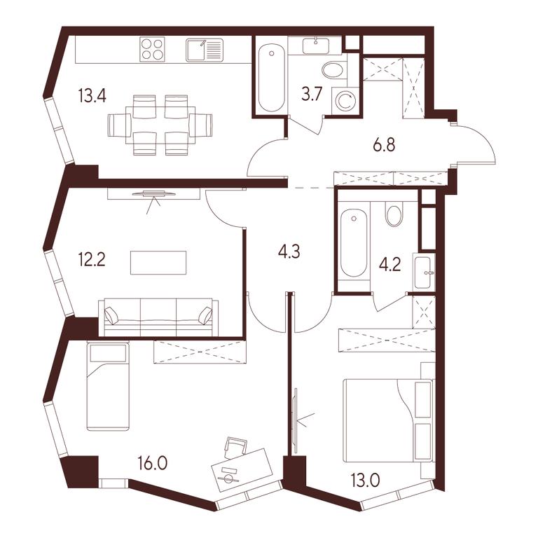 3-BD Apartment Sale, 73.6 sq. m. at INDY TOWERS (Indi Tauerz), Kuusinen Street, Moscow, Russia #1