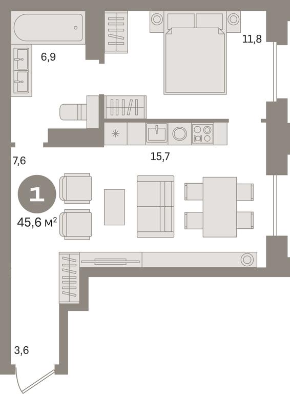 1-BD Apartment Sale, 45.7平方米 at Kvartal «MONS», Ogorodny Drive, Moscow, Russia #1