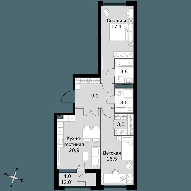 2-BD Apartment Sale, 76.4 sq. m. at Sky Garden, Stroitelny Drive, 9с6, Moscow, Russia #1