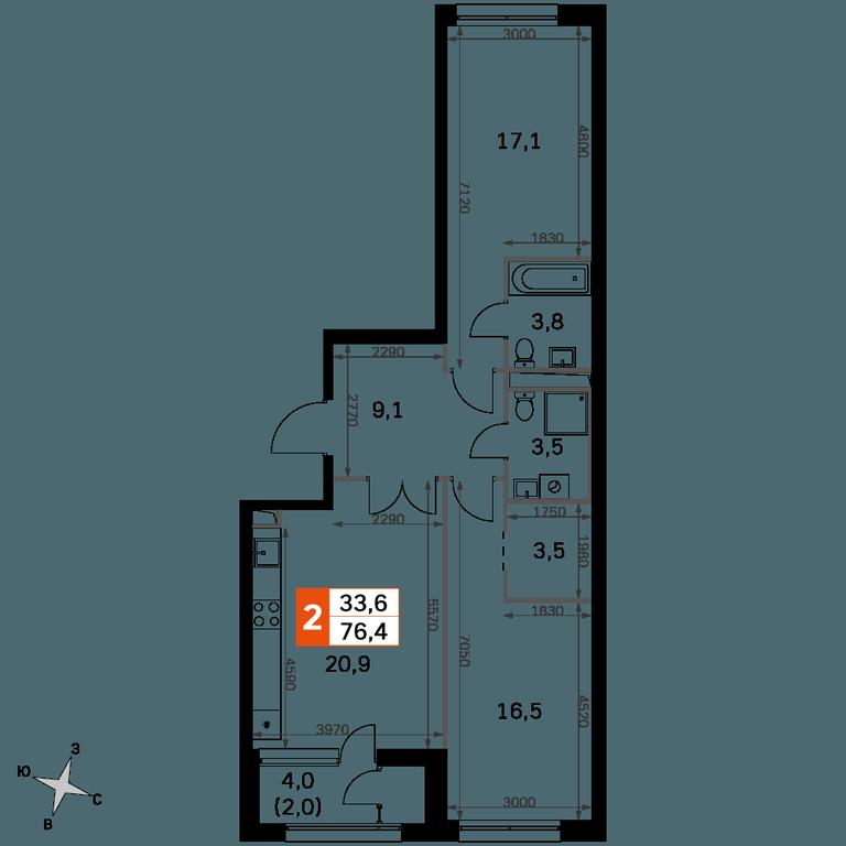 2-BD Apartment Sale, 76.4 sq. m. at Sky Garden, Stroitelny Drive, 9с6, Moscow, Russia #2