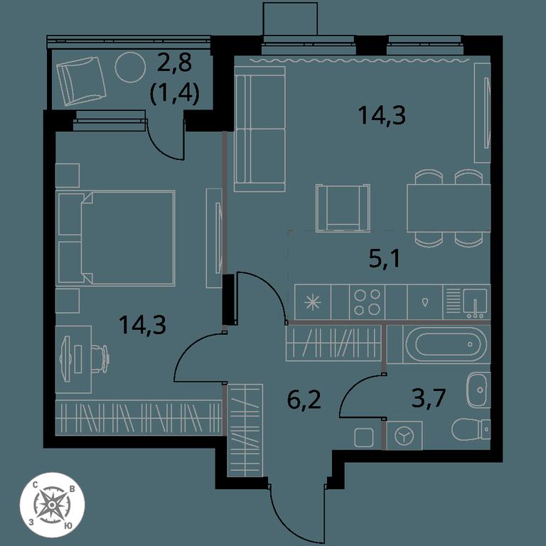 2-BD Apartment Sale, 45 sq. m. at Pervy Donskoj, zhiloy mikrorayon Sapronovo, derevnya Sapronovo, Leninskiy City District, Moscow Region, Russia #1