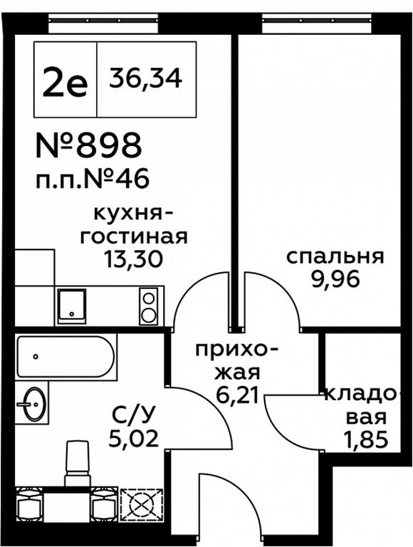 2-BD Apartment Sale, 36.29平方米 at Perets, Pyatnitskoye Highway, 58, Moscow, Russia #1