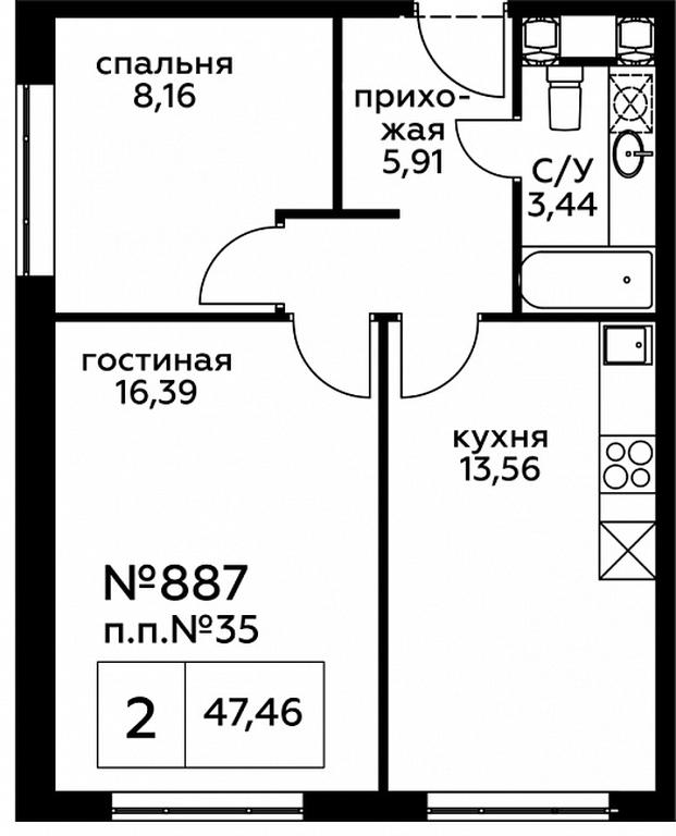 2-BD Apartment Sale, 47.43 sq. m. at Perets, Pyatnitskoye Highway, 58, Moscow, Russia #1 2-BD Apartment Sale, 47.43 sq. m. at Perets, Pyatnitskoye Highway, 58, Moscow, Russia #1