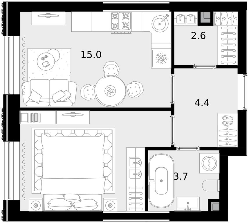 1-BD Apartment Sale, 37.8平方米 at Crystal, Generala Glagoleva Street, 16с1, Moscow, Russia #1 1-BD Apartment Sale, 37.8平方米 at Crystal, Generala Glagoleva Street, 16с1, Moscow, Russia #1