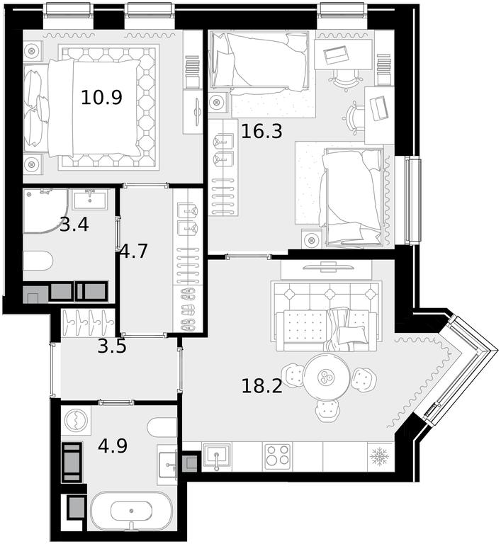 2-BD Apartment Sale, 61.9平方米 at Crystal, Generala Glagoleva Street, 16с1, Moscow, Russia #1 2-BD Apartment Sale, 61.9平方米 at Crystal, Generala Glagoleva Street, 16с1, Moscow, Russia #1