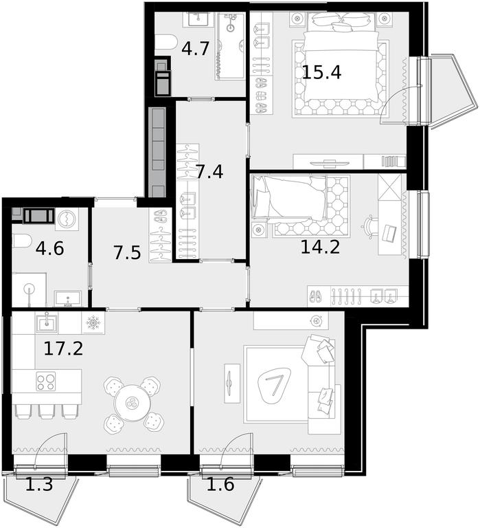 2-BD Apartment Sale, 87.9 sq. m. at Crystal, Generala Glagoleva Street, 16с1, Moscow, Russia #1 2-BD Apartment Sale, 87.9 sq. m. at Crystal, Generala Glagoleva Street, 16с1, Moscow, Russia #1