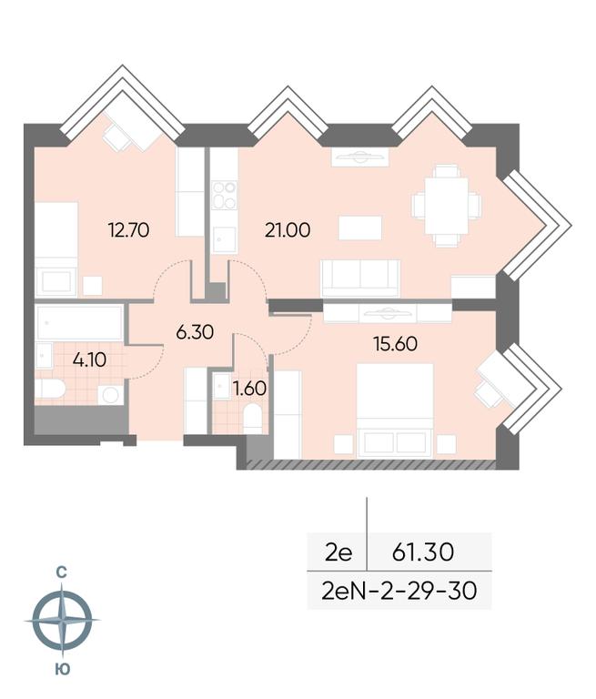 2-BD Apartment Sale, 61.3平方米 at Wave, Borisovskye Prudy Street, 1Б, Moscow, Russia #1 2-BD Apartment Sale, 61.3平方米 at Wave, Borisovskye Prudy Street, 1Б, Moscow, Russia #1