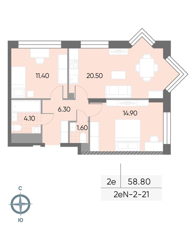 2-BD Apartment Sale, 58.8 sq. m. at Wave, Borisovskye Prudy Street, 1Б, Moscow, Russia #2 2-BD Apartment Sale, 58.8 sq. m. at Wave, Borisovskye Prudy Street, 1Б, Moscow, Russia #2