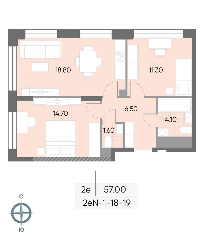 2-BD Apartment Sale, 57 sq. m. at Wave, Borisovskye Prudy Street, 1Б, Moscow, Russia #2