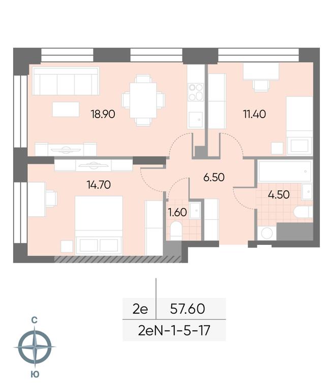 2-BD Apartment Sale, 57.6 sq. m. at Wave, Borisovskye Prudy Street, 1Б, Moscow, Russia #2 2-BD Apartment Sale, 57.6 sq. m. at Wave, Borisovskye Prudy Street, 1Б, Moscow, Russia #2
