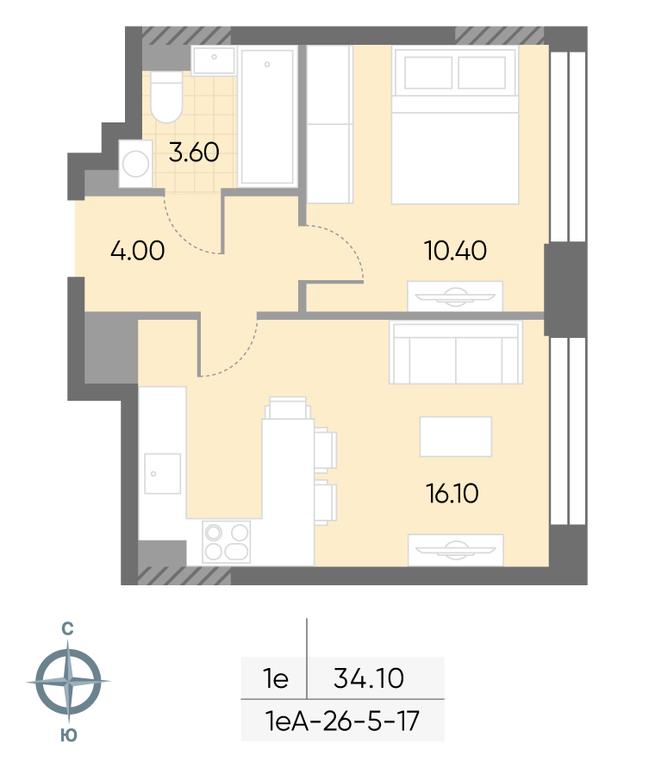 1-BD Apartment Sale, 34.1平方米 at Wave, Borisovskye Prudy Street, 1Б, Moscow, Russia #2
