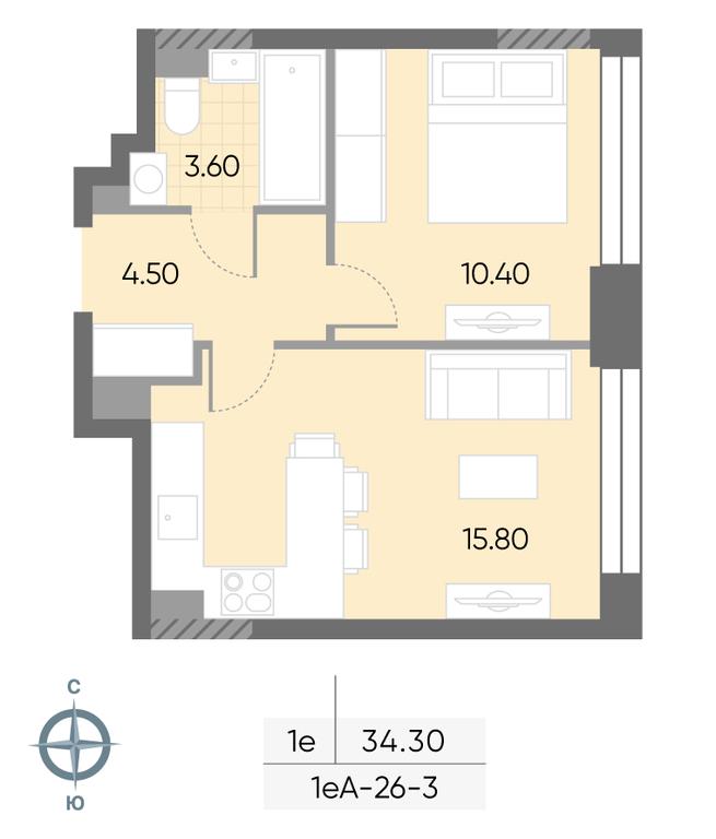 1-BD Apartment Sale, 34.3平方米 at Wave, Borisovskye Prudy Street, 1Б, Moscow, Russia #1 1-BD Apartment Sale, 34.3平方米 at Wave, Borisovskye Prudy Street, 1Б, Moscow, Russia #1