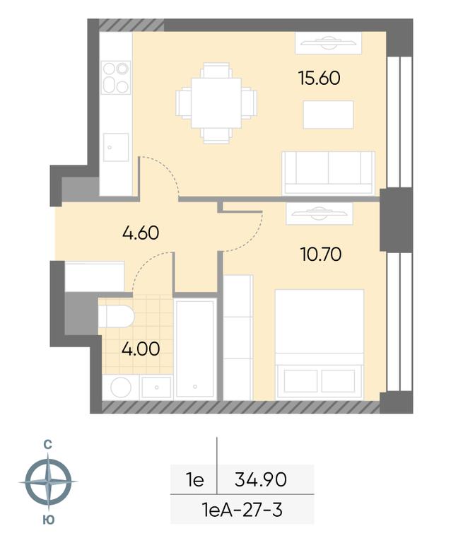 1-BD Apartment Sale, 34.9平方米 at Wave, Borisovskye Prudy Street, 1Б, Moscow, Russia #2 1-BD Apartment Sale, 34.9平方米 at Wave, Borisovskye Prudy Street, 1Б, Moscow, Russia #2