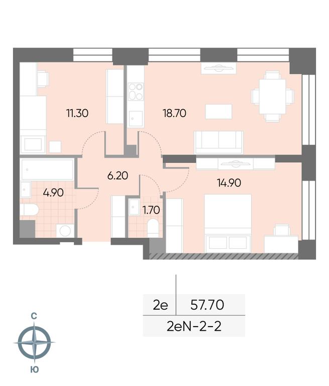 2-BD Apartment Sale, 57.7 sq. m. at Wave, Borisovskye Prudy Street, 1Б, Moscow, Russia #1