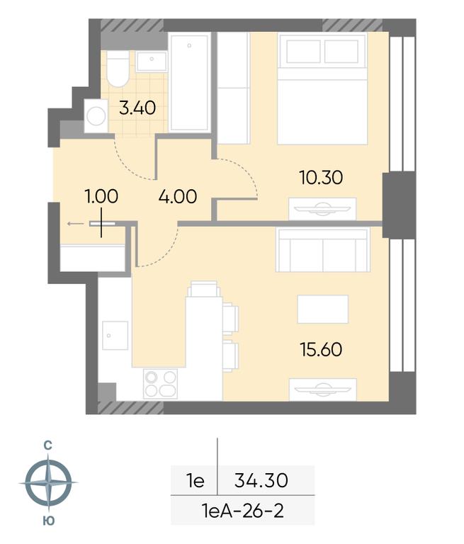 1-BD Apartment Sale, 34.3平方米 at Wave, Borisovskye Prudy Street, 1Б, Moscow, Russia #1 1-BD Apartment Sale, 34.3平方米 at Wave, Borisovskye Prudy Street, 1Б, Moscow, Russia #1