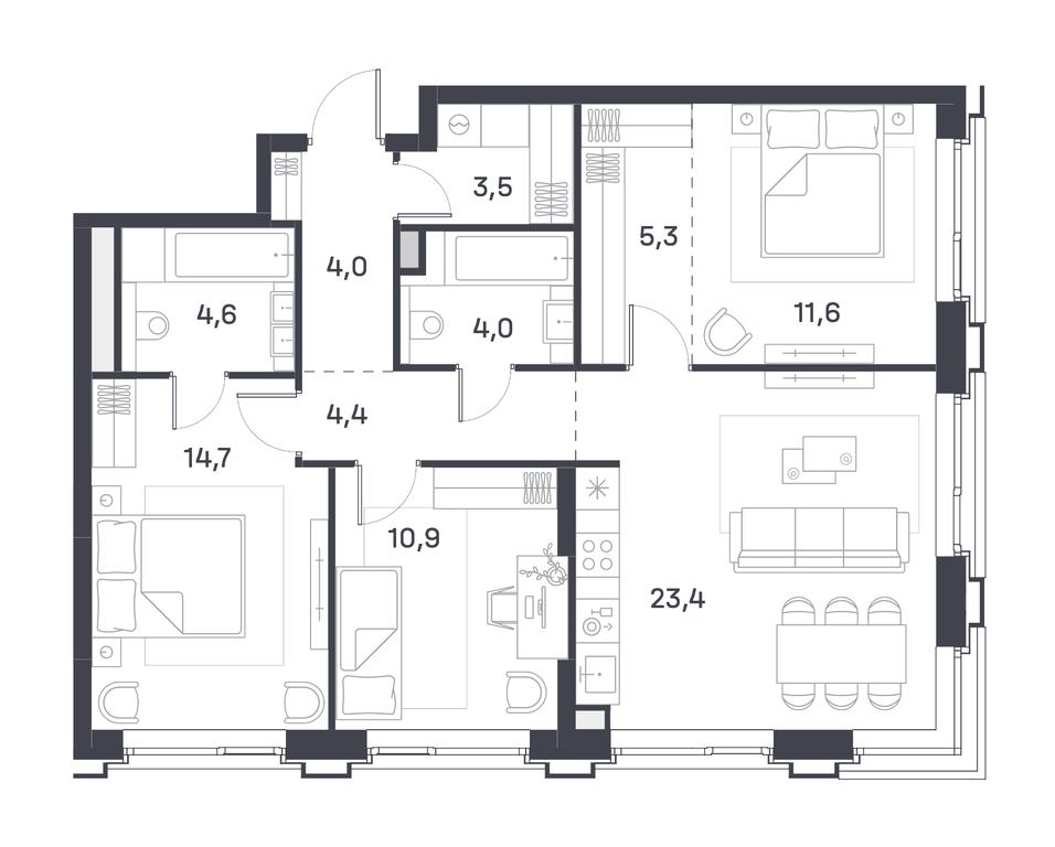 1-BD Apartment Sale, 40.7 sq. m. at Portland, Yuzhnoportovaya Street, 42с5, Moscow, Russia #1