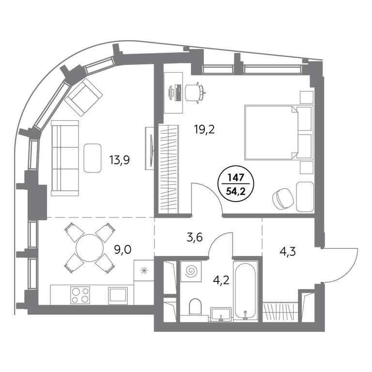 2-BD Apartment Sale, 54.2平方米 at Dom56, Fridrikha Engelsa Street, 56с1, Moscow, Russia #2 2-BD Apartment Sale, 54.2平方米 at Dom56, Fridrikha Engelsa Street, 56с1, Moscow, Russia #2