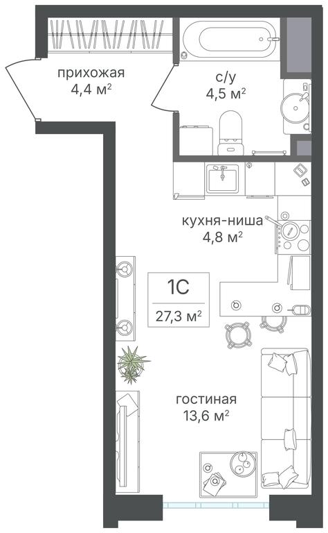 Apartment Sale, 27.3 sq. m. at Mikhalkovskiy, Mikhalkovskaya Street, 48, Moscow, Russia #1