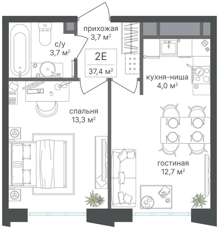 1-BD Apartment Sale, 37.4 sq. m. at Mikhalkovskiy, Mikhalkovskaya Street, 48, Moscow, Russia #1