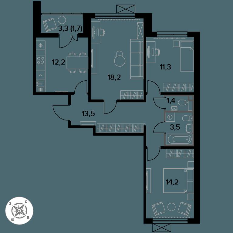 3-BD Apartment Sale, 75.9 sq. m. at Pervyi Leningradskiy, Pervy Leningradskiy Residential Complex, Moscow, Russia #1 3-BD Apartment Sale, 75.9 sq. m. at Pervyi Leningradskiy, Pervy Leningradskiy Residential Complex, Moscow, Russia #1