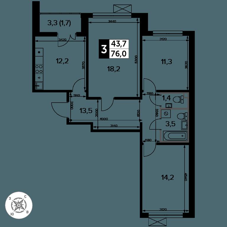 3-BD Apartment Sale, 75.9 sq. m. at Pervyi Leningradskiy, Pervy Leningradskiy Residential Complex, Moscow, Russia #2 3-BD Apartment Sale, 75.9 sq. m. at Pervyi Leningradskiy, Pervy Leningradskiy Residential Complex, Moscow, Russia #2
