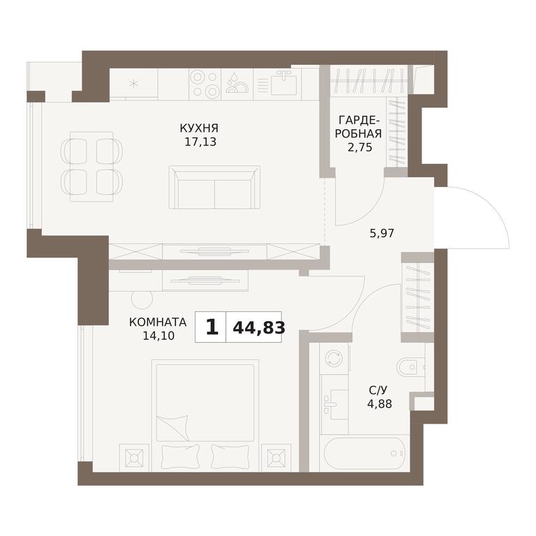 1-BD Apartment Sale, 44.83 sq. m. at The Five, 5th Donskoy Drive, вл21к6, Moscow, Russia #1 1-BD Apartment Sale, 44.83 sq. m. at The Five, 5th Donskoy Drive, вл21к6, Moscow, Russia #1