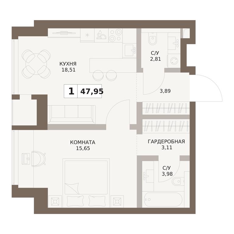 1-BD Apartment Sale, 47.95平方米 at The Five, 5th Donskoy Drive, вл21к6, Moscow, Russia #1 1-BD Apartment Sale, 47.95平方米 at The Five, 5th Donskoy Drive, вл21к6, Moscow, Russia #1