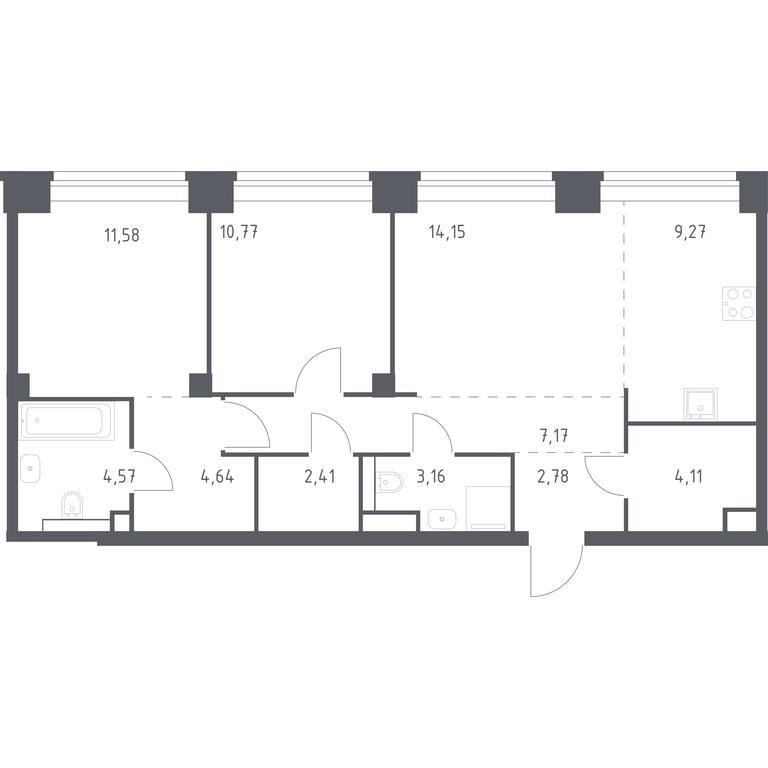 1-BD Apartment Sale, 74.61平方米 at Nova, Bratyev Fonchenko Street, вл21, Moscow, Russia #1 1-BD Apartment Sale, 74.61平方米 at Nova, Bratyev Fonchenko Street, вл21, Moscow, Russia #1