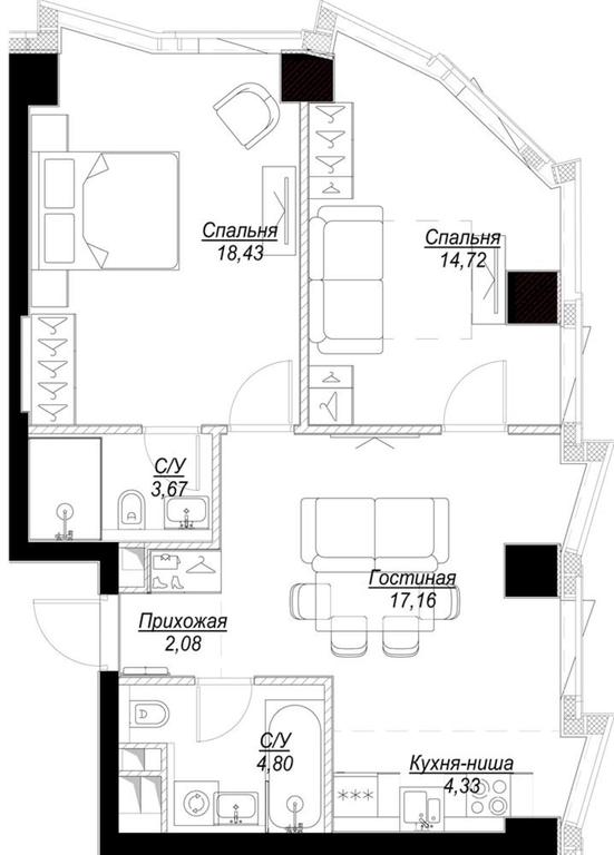 Продажа 2-комн. квартиры, 65,19 м² в ЖК «Феймос (Famous)», Багратионовский проезд, 5к2, Москва, Россия #1 Продажа 2-комн. квартиры, 65,19 м² в ЖК «Феймос (Famous)», Багратионовский проезд, 5к2, Москва, Россия #1