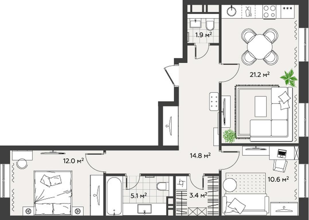 2-BD Apartment Sale, 69.2 sq. m. at Eko Bunino, prospekt Kuprina, 34к1, Sosenskoye Settlement, Moscow, Russia #1