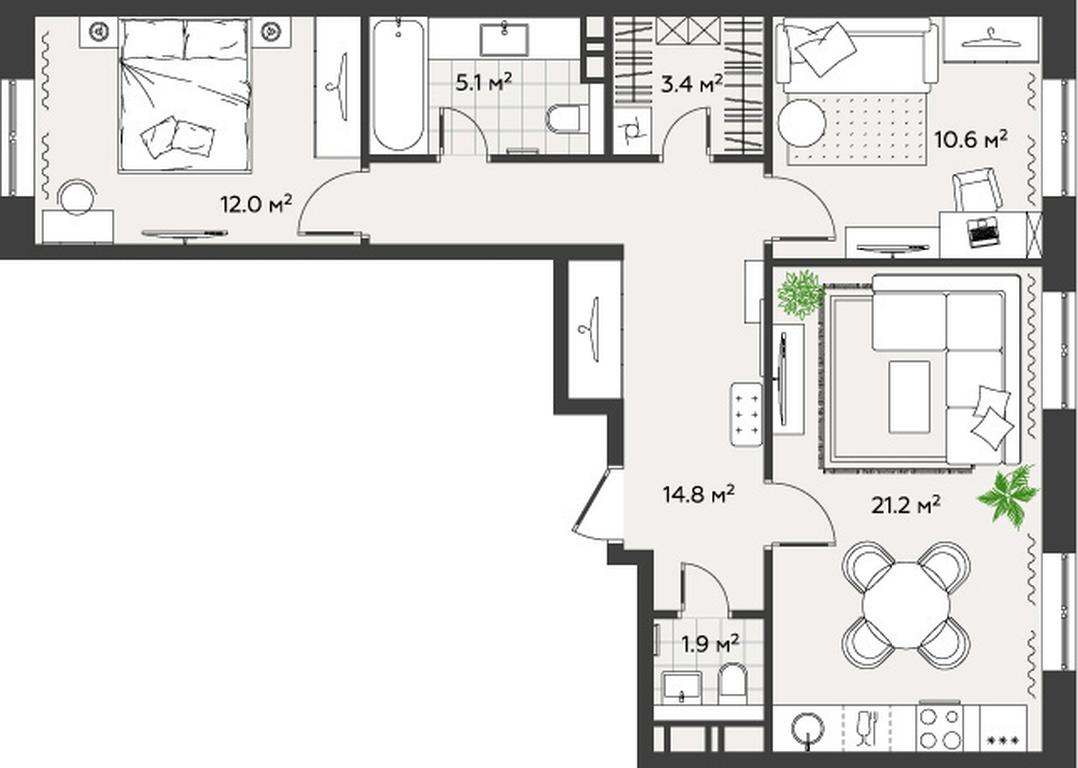 2-BD Apartment Sale, 69 sq. m. at Eko Bunino, prospekt Kuprina, 34к1, Sosenskoye Settlement, Moscow, Russia #1