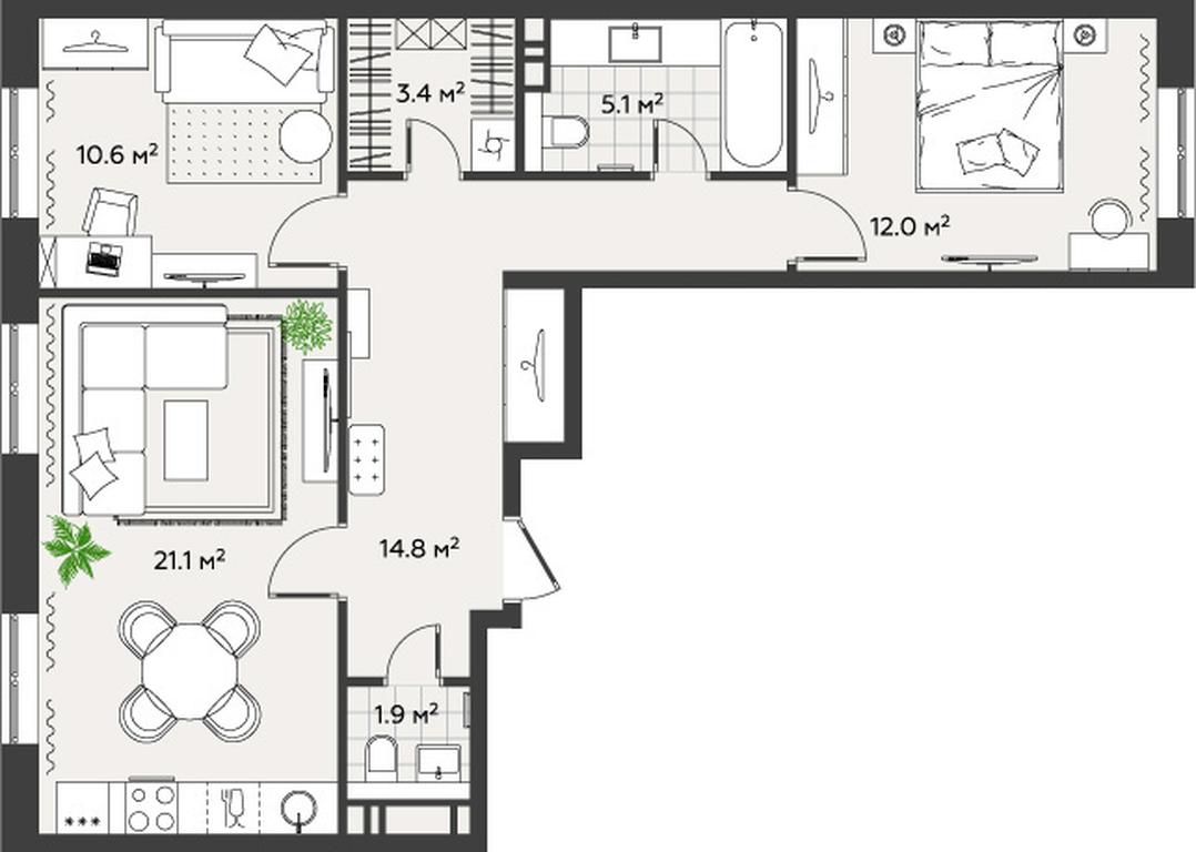 2-BD Apartment Sale, 68.4 sq. m. at Eko Bunino, prospekt Kuprina, 34к1, Sosenskoye Settlement, Moscow, Russia #1