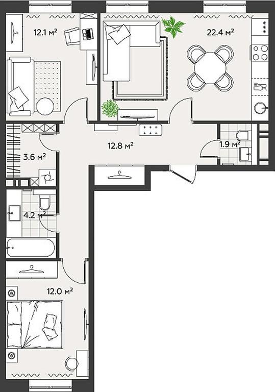 2-BD Apartment Sale, 68.4 sq. m. at Eko Bunino, prospekt Kuprina, 34к1, Sosenskoye Settlement, Moscow, Russia #1