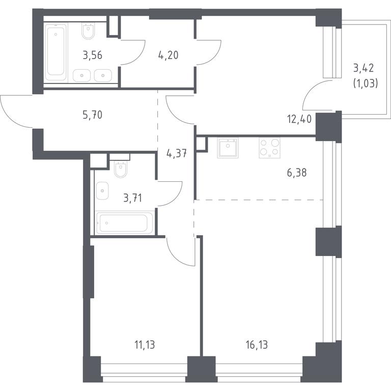 1-BD Apartment Sale, 68.61平方米 at Nova, Bratyev Fonchenko Street, вл21, Moscow, Russia #1 1-BD Apartment Sale, 68.61平方米 at Nova, Bratyev Fonchenko Street, вл21, Moscow, Russia #1