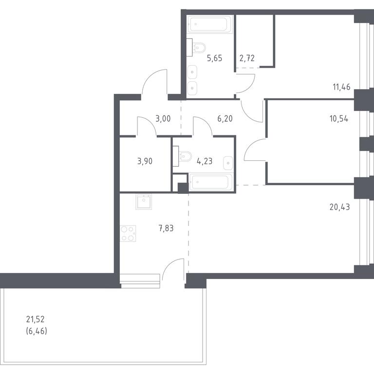 1-BD Apartment Sale, 82.42平方米 at Nova, Bratyev Fonchenko Street, вл21, Moscow, Russia #1