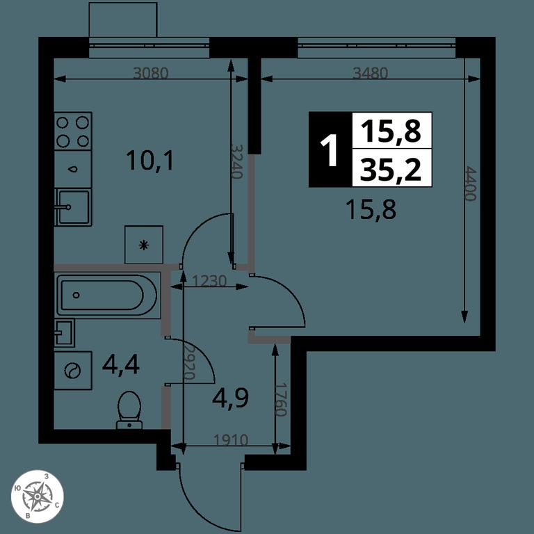 1-BD Apartment Sale, 35.2平方米 at 1 Yasenevskij, Kvartal № 24, Mosrentgen Settlement, Moscow, Russia #1