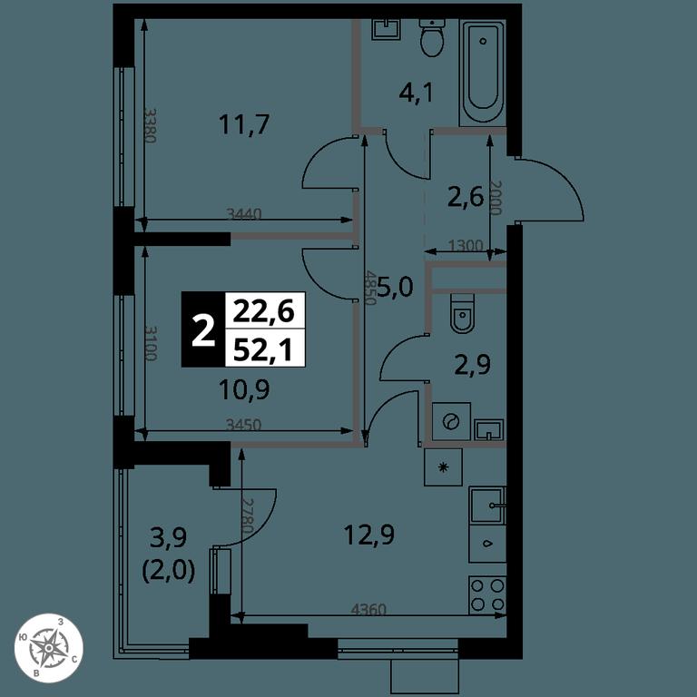 2-BD Apartment Sale, 52.1 sq. m. at 1 Yasenevskij, Kvartal № 24, Mosrentgen Settlement, Moscow, Russia #1