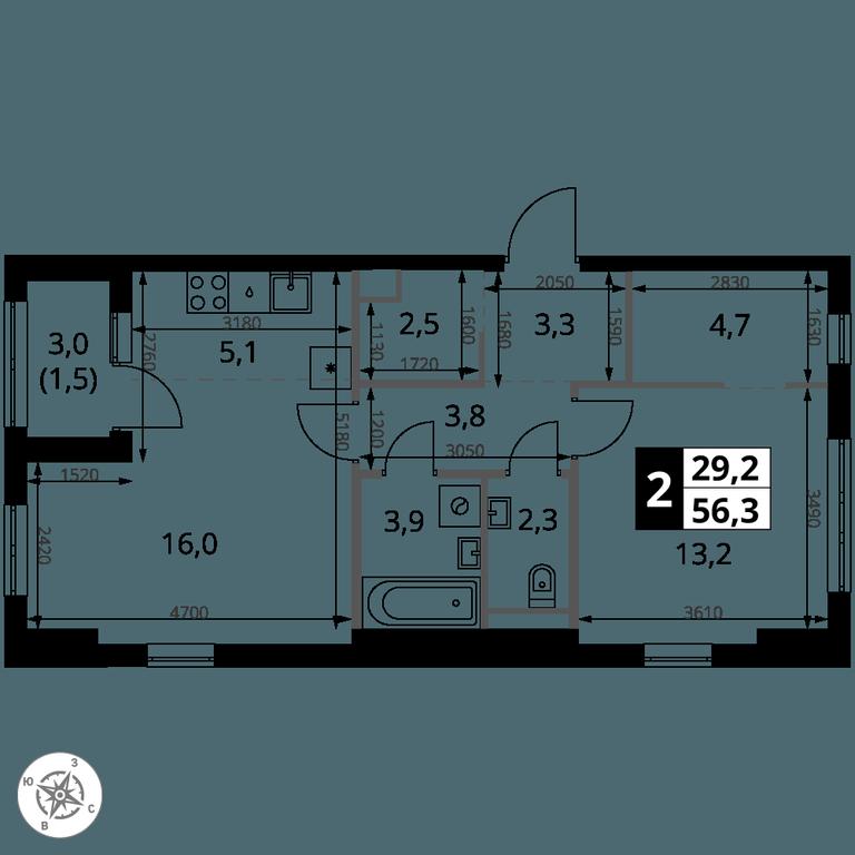 2-BD Apartment Sale, 56.3 sq. m. at 1 Yasenevskij, Kvartal № 24, Mosrentgen Settlement, Moscow, Russia #1 2-BD Apartment Sale, 56.3 sq. m. at 1 Yasenevskij, Kvartal № 24, Mosrentgen Settlement, Moscow, Russia #1