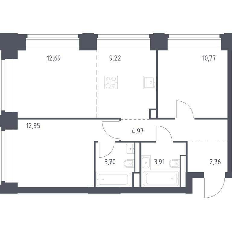 1-BD Apartment Sale, 60.97 sq. m. at Nova, Bratyev Fonchenko Street, вл21, Moscow, Russia #1