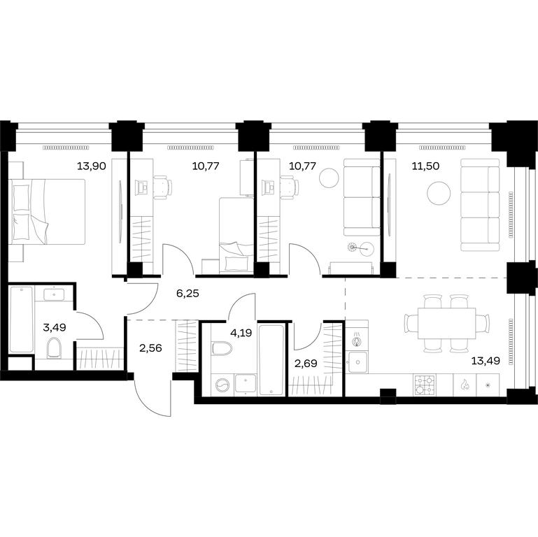 2-BD Apartment Sale, 79.61 sq. m. at Nova, Bratyev Fonchenko Street, вл21, Moscow, Russia #2