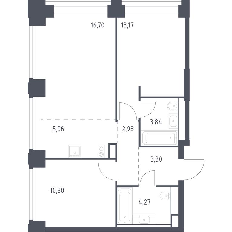 1-BD Apartment Sale, 61.02 sq. m. at Nova, Bratyev Fonchenko Street, вл21, Moscow, Russia #1
