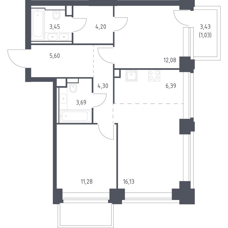 1-BD Apartment Sale, 68.15平方米 at Nova, Bratyev Fonchenko Street, вл21, Moscow, Russia #1 1-BD Apartment Sale, 68.15平方米 at Nova, Bratyev Fonchenko Street, вл21, Moscow, Russia #1