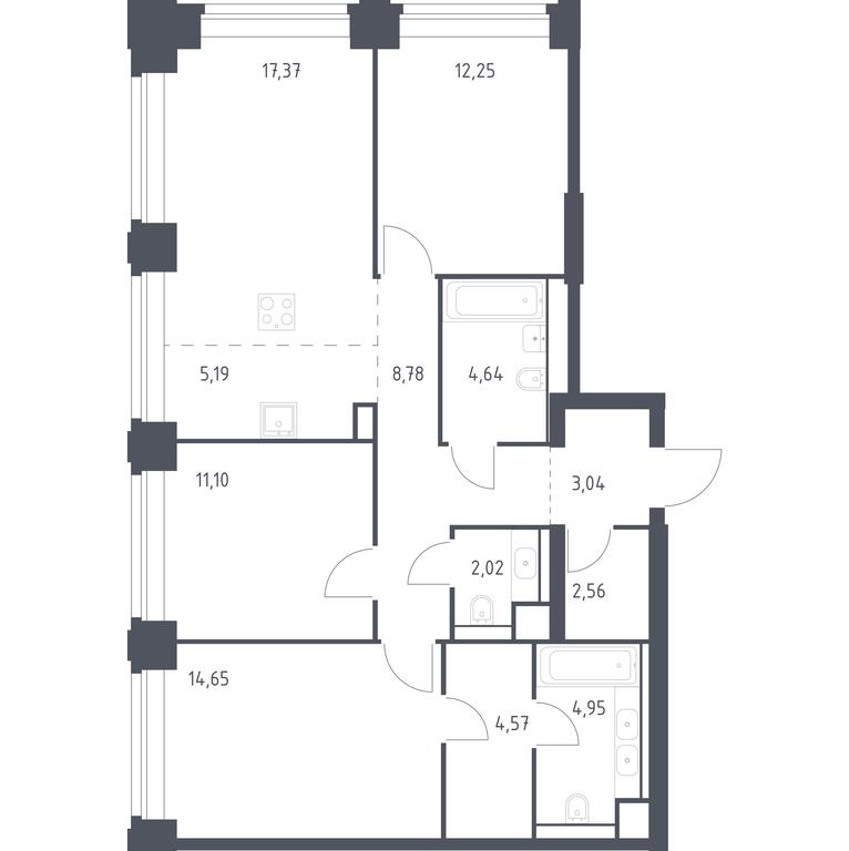 2-BD Apartment Sale, 91.12平方米 at Nova, Bratyev Fonchenko Street, вл21, Moscow, Russia #1